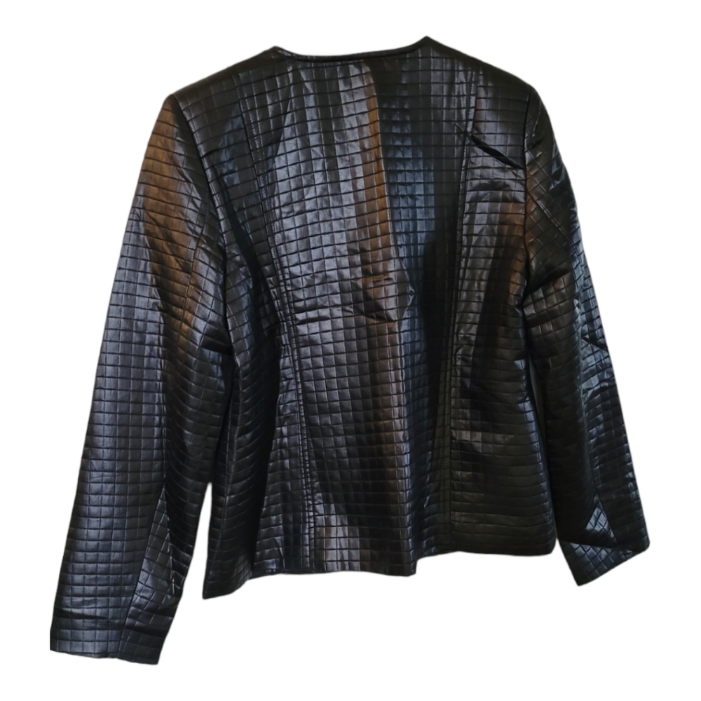 Quilted leather look lightweight 90s oversized black jacket size large - Picture 7 of 11